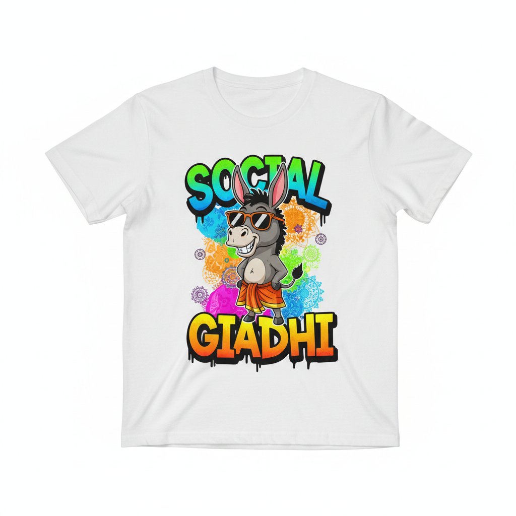Social Gadha T-Shirt with desi donkey mascot